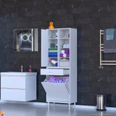 Modilayn AFRA 55x173x32,5cm 1 Çekmece, 1 Göz Sepet, 1 Kapak, 8 Raf Dar Alan Banyo Dolabı thumbnail 2