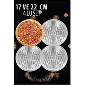ModaCar Delikli Pizza Lahmacun Tepsisi Çelik 17 ve 22 CM 4 lü SET - 1