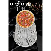 ModaCar Delikli Pizza Lahmacun Tepsisi Çelik 28-32-36 CM 3 lü SET - 1
