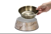 Beeztees DBL Köpek Mama Su Kabı, Mat Altın Rengi Paslanmaz Çelik, Bej Mermer Görünümlü, 22cm, 700ml - 8