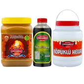 Bozkırlı Çavuşoğlu Odun Ateşinde Kepekli Bozkır Tahini 930 g Üzüm Pekmezi 930g + Köpüklü Helva 930g thumbnail 1