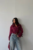 SÜET CROP CEKET KOL 3 KEMER DETAYLI - Bordo - 2