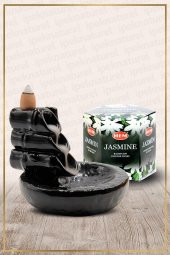 Geri Akışlı Şelale Temalı Siyah Tütsülük No:10 Ve Jasmine Konik Tütsü 40 Adet - 1