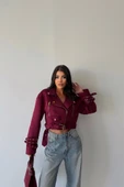 SÜET CROP CEKET KOL 3 KEMER DETAYLI - Bordo - 4