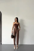 PANTOLON PENSLİ ATLAS KUMAŞ - Kahverengi - 1