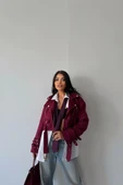 SÜET CROP CEKET KOL 3 KEMER DETAYLI - Bordo - 1