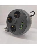 Akım Korumalı Makaralı 2m Kablolu 3 Prizli 3 USB 1 Type-C Priz - 3