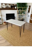 OlcayAksesuar Metal Ayaklı 120x59 cm Mermer Desenli Mutfak Masası Çalışma Masası Bilgisayar Masası - 4