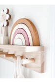 OlcayAksesuar Doğal Ahşap Montessori Kitaplık Çocuk Bebek Odası Askılık Duvar Rafı Düz Askılklı thumbnail 2