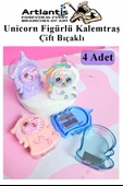 Unicorn Kalemtraş 4 Renk 1 Paket Hazneli Jumbo Kalemtıraş Unicorn Boynuzlu Standart Kalem Açacağı Sevimli Plastik - 1