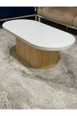 OlcayAksesuar Oval Model 120x60 cm Doğal Ayak Kalın Kenarlı Orta Sehpa Ahşap Ayaklı - 5
