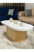 OlcayAksesuar Oval Model 120x60 cm Doğal Ayak Kalın Kenarlı Orta Sehpa Ahşap Ayaklı - 1