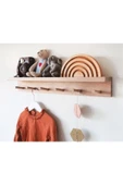 OlcayAksesuar Doğal Ahşap Montessori Kitaplık Çocuk Bebek Odası Askılık Duvar Rafı Düz Askılklı thumbnail 1