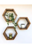 OlcayAksesuar Ahşap Dekoratif 3'lü Altıgen Duvar Raf thumbnail 1
