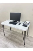 OlcayAksesuar Metal Ayaklı 120x59 cm Mermer Desenli Çalışma Masası Bilgisayar Masası - 3