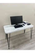 OlcayAksesuar Metal Ayaklı 120x59 cm Mermer Desenli Çalışma Masası Bilgisayar Masası - 2