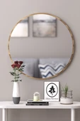 OlcayAksesuar Ceviz Dekoratif 43cm Yuvarlak Ayna Antre Hol Koridor Duvar Aynası Salon Mutfak Banyo Wc Ofis Aynası thumbnail 1