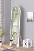 OlcayAksesuar Beyaz 150X43 cm Ayaklı Tek Kubbeli Salon Antre Çocuk Odası Banyo WC Yatak Odası Boy Aynası - 1