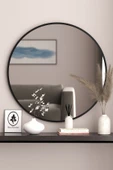 OlcayAksesuar Siyah Dekoratif 43 cm Yuvarlak Ayna Antre Hol Koridor Duvar Aynası Salon Mutfak Banyo Wc Ofis Aynası thumbnail 2
