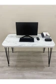 OlcayAksesuar Metal Ayaklı 120x59 cm Mermer Desenli Çalışma Masası Bilgisayar Masası - 1