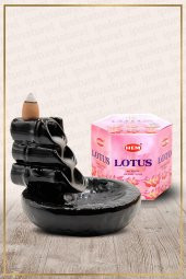 Geri Akışlı Şelale Temalı Siyah Tütsülük No:10 Ve Lotus Konik Tütsü 40 Adet - 1