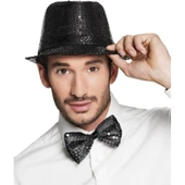 Siyah Payetli Şapka ve Papyon Seti – Parıltılı Yetişkin Kostüm Seti thumbnail 2