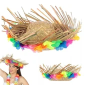 Natural Renkli Püsküllü Örme Hasır Hawaii Şapka - 2