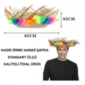 Natural Renkli Püsküllü Örme Hasır Hawaii Şapka - 4