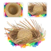 Natural Renkli Püsküllü Örme Hasır Hawaii Şapka - 1