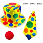 Renkli Palyaço Kostüm Seti – 3 Parça Aksesuar - 1