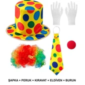 Renkli Palyaço Kostüm Seti – 5 Parça Aksesuar - 1