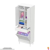 Modilayn YENİ AFRA 60x173x32,5 cm' lik 1 Çekmece, 1 Göz Sepet, 2 Kapak, 6 Raf Dar Alan Banyo Dolabı thumbnail 5