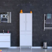 Modilayn YENİ AFRA 60x173x32,5 cm' lik 1 Çekmece, 1 Göz Sepet, 2 Kapak, 6 Raf Dar Alan Banyo Dolabı thumbnail 3