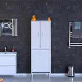 Modilayn YENİ AFRA 60x173x32,5 cm' lik 1 Çekmece, 1 Göz Sepet, 2 Kapak, 8 Raf Dar Alan Banyo Dolabı - 3