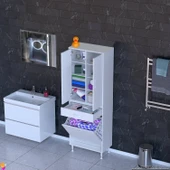 Modilayn YENİ AFRA 65x173x32,5 cm' lik 1 Çekmece, 1 Göz Sepet, 2 Kapak, 8 Raf Dar Alan Banyo Dolabı thumbnail 1