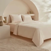 Karaca Home White Collection Vinas 80 Tel %100 Pamuk Çift Kişilik Saten Biyeli Nevresim Takımı Bej - 1