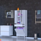 Modilayn YENİ AFRA 55x173x32,5 cm' lik 1 Çekmece, 1 Göz Sepet, 2 Kapak, 4 Raf Banyo Dolabı - 2