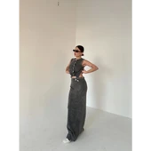 Uzun Etekli Önü Düğmeli Badi İkili Takım- Antrasit - 2