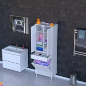 Modilayn YENİ AFRA 60x173x32,5 cm' lik 1 Çekmece, 1 Göz Sepet, 2 Kapak, 6 Raf Dar Alan Banyo Dolabı thumbnail 1