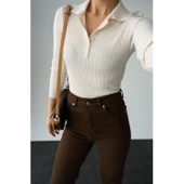 Polo Yaka 6 Düğmeli Kazak - Krem - 3