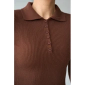 Polo Yaka 6 Düğmeli Kazak - KAHVE - 1