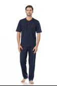 Pierre Cardin 5370 Erkek Kutulu Damat Çeyizlik Penye 3'lü Şortlu Lacivert Pijama Takımı - 1