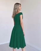 Lucky Life Kadın Kısa Kollu Kruvaze Yaka Eteği Volanlı Krep Elbise thumbnail 7