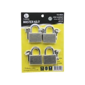 TUDOR TD-MS4 MASTER 4PCS JOKER ANAHTARLI=TEK ANAHTARLA 4 KİLİT AÇ  60MM - GRİ KISA KANCALI ÇELİK ASMA KİLİT (4172) - 1