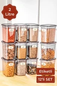 Vienev Etiketli 12Li Set Peggy Şeffaf Kapaklı Uzun Dikdörtgen Saklama Kabı 2 Litre - 1