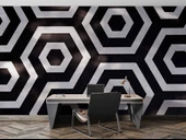 3D Siyah Beyaz Geometri Petek Temalı Duvar Kağıdı Baskı - 4