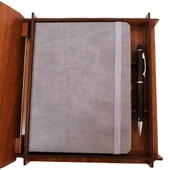 Hediyelik Metal Kalem Ve Çizgili Deri Defter - 2