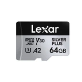 64GB LEXAR LMSSIPL064G-BNANG HIGH-PERFORMANCE SILVER PLUS MICROSDXC UHS-I UP TO 205MB/S READ 100MB/S WRITE C10 A2 V30 - 1