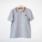 Renkli Yaka Detaylı Erkek Çocuk Polo Yaka Tişört – Gri - 2