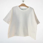 Pudra Çizgili Oversize Crop Tişört - 3